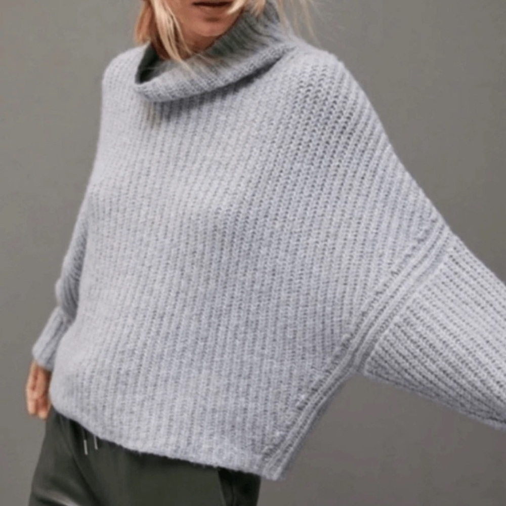 Anthropologie Maeve blue knitted cropped sweater
